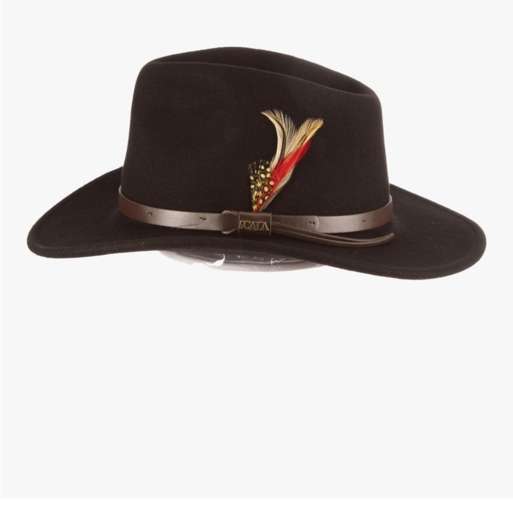 Scala 'Classico' Crushable Felt Outback Brown Wool Hat with Feather Accent
